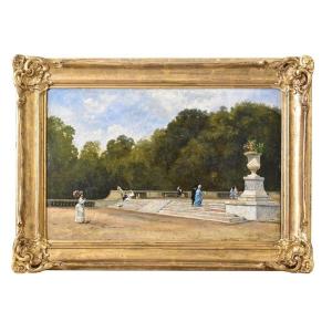 Antique Painting, Landscape Painting With Park, Nature Painting, Rozier Jules Charles, (qp566).