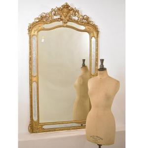 Beautiful Antique Gold Mirror, Wall Mirror With Volutes, Gold Leaf Frame, XIX. (spcp169)