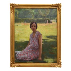 Tableau Ancien, Maurice Ehlinger, Portrait De Femme Assise, Huile Sur Toile, XXè Siècle (QR696)