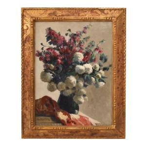 Art Nouveau Still Life Painting, Flowers Vase Painting, Spring Floral, Oil On Canvas (qf724)