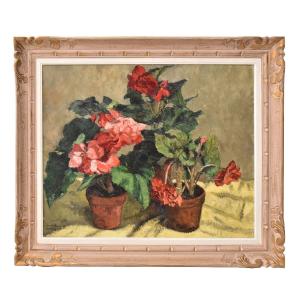 Tableau Ancien Fleurs, Guinegault Jean Paul, Peinture florale, XX Siècle. (QF737)