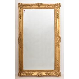 Miroir Louis Philippe, Rectangulaire, Miroir Doré Ancien, Motifs Floraux, XIX Siècle. (SPR208)