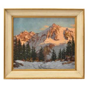 Landscape Painting, Mountain With Snow, Alps, Oil On Canvas, XX. (qp766)