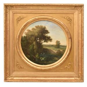 Tableau Ancien, Paysage Avec Collines, XIXè Siècle. (QP777)