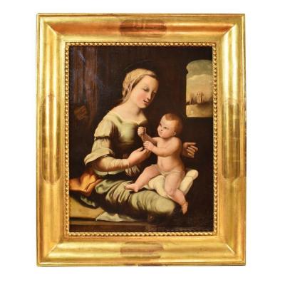Religious Paintings On Canvas, Christian Art Paintings, Madonna With Child, XIX. (qrel141)
