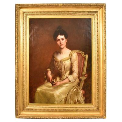 Antique Painting, Elegant Woman Portrait Painting, Oil Painting On Canvas. XIX. (qr272)