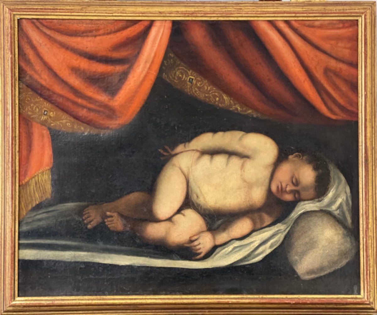 Cupidon Endormi, Huile Sur Toile, Fin XVIIe Siècle, Peintre Du Caravage Du Nord De l'Italie-photo-1