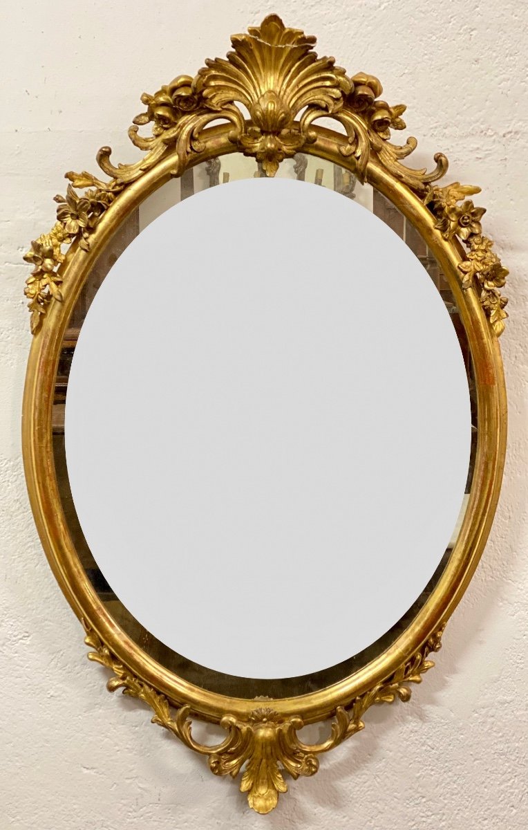 Miroir Ovale En Feuille d'Or. Lombardie 19ème Siècle