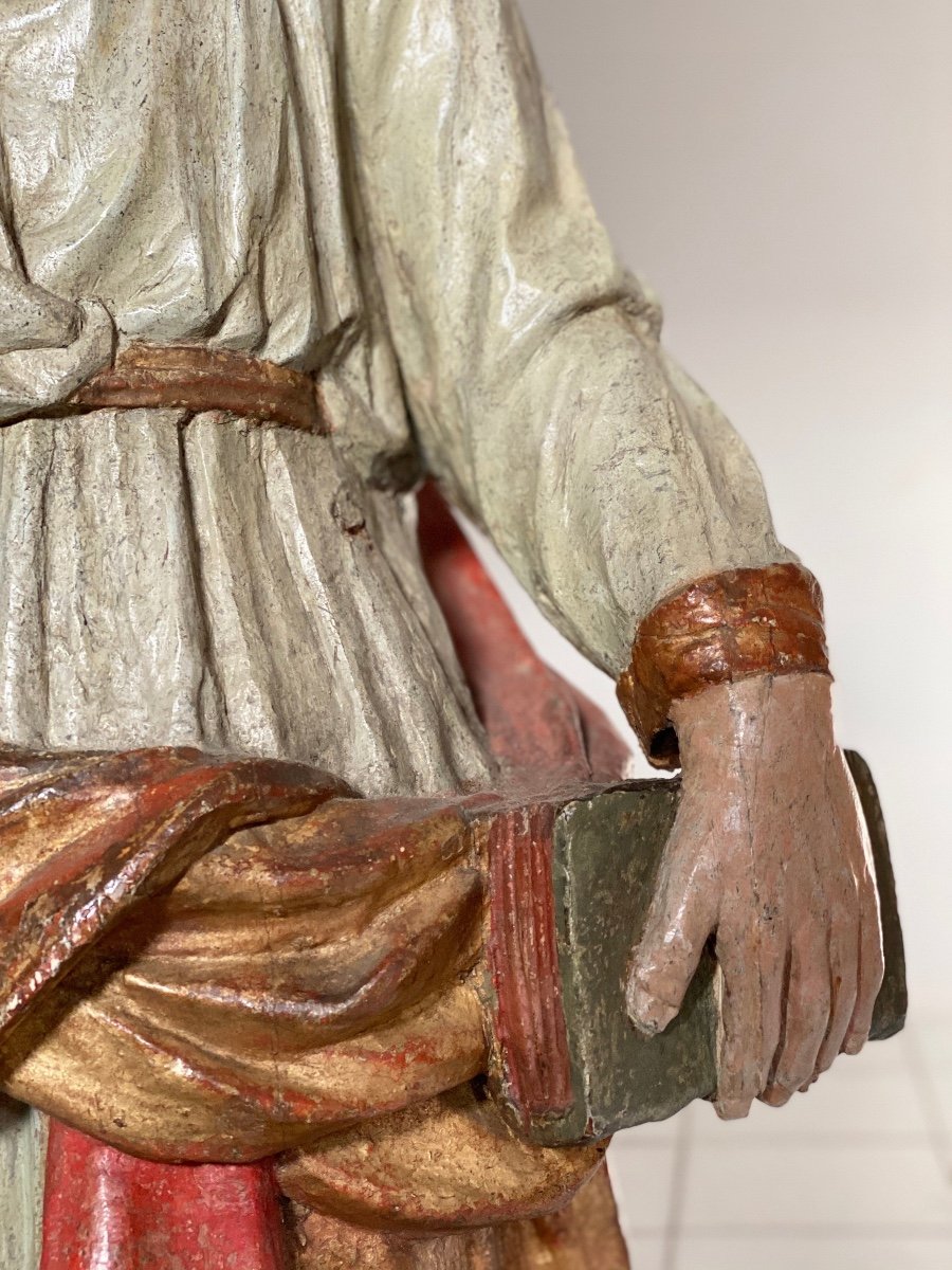 17th Century Polychrome Lacquered Wooden Sculpture-photo-3