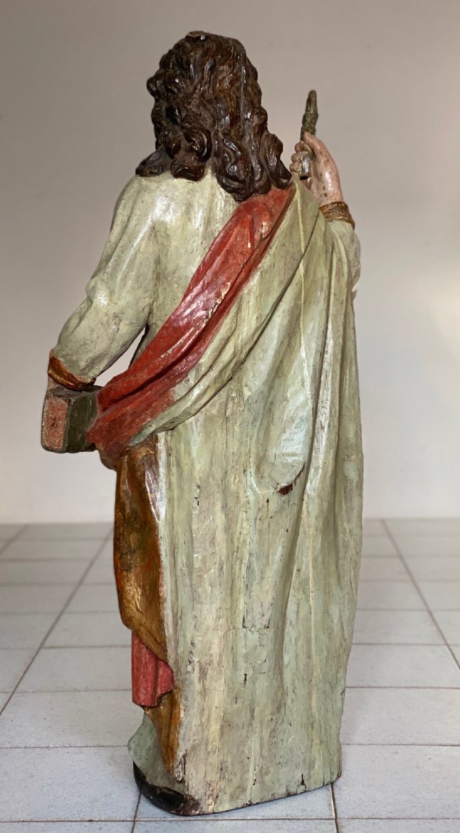 17th Century Polychrome Lacquered Wooden Sculpture-photo-1