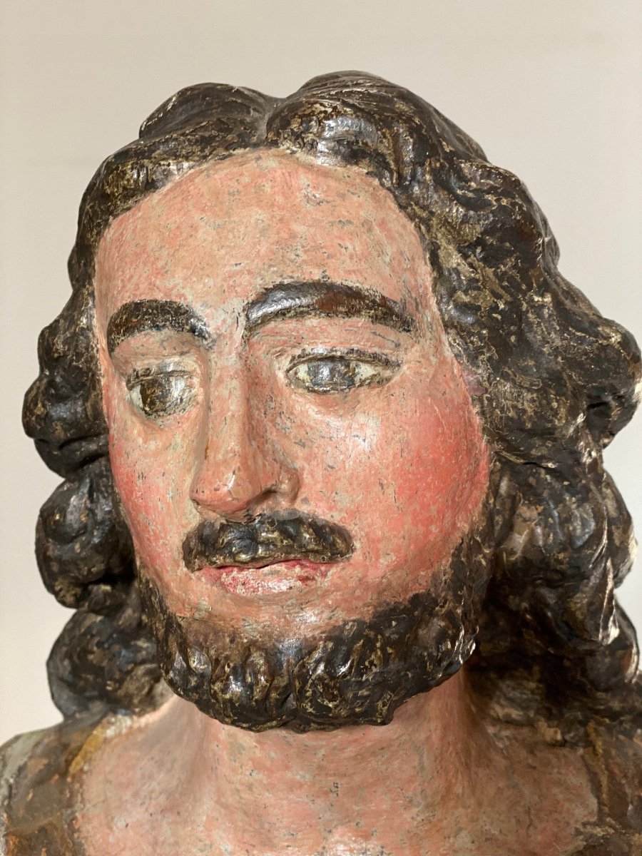 17th Century Polychrome Lacquered Wooden Sculpture-photo-2