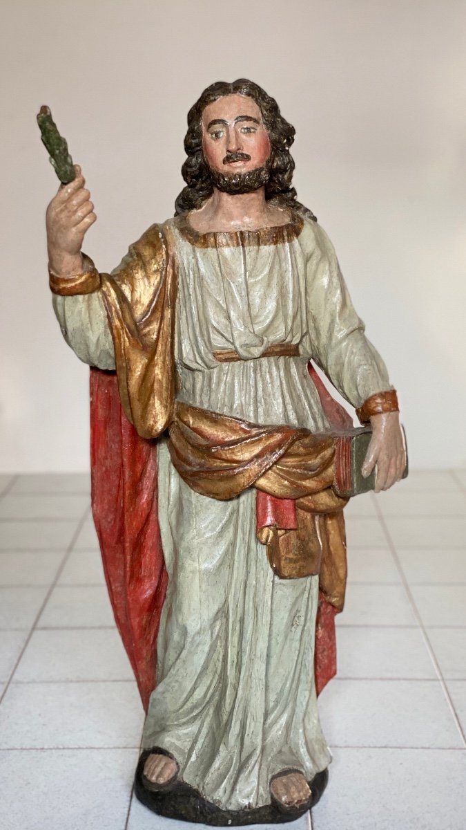 17th Century Polychrome Lacquered Wooden Sculpture