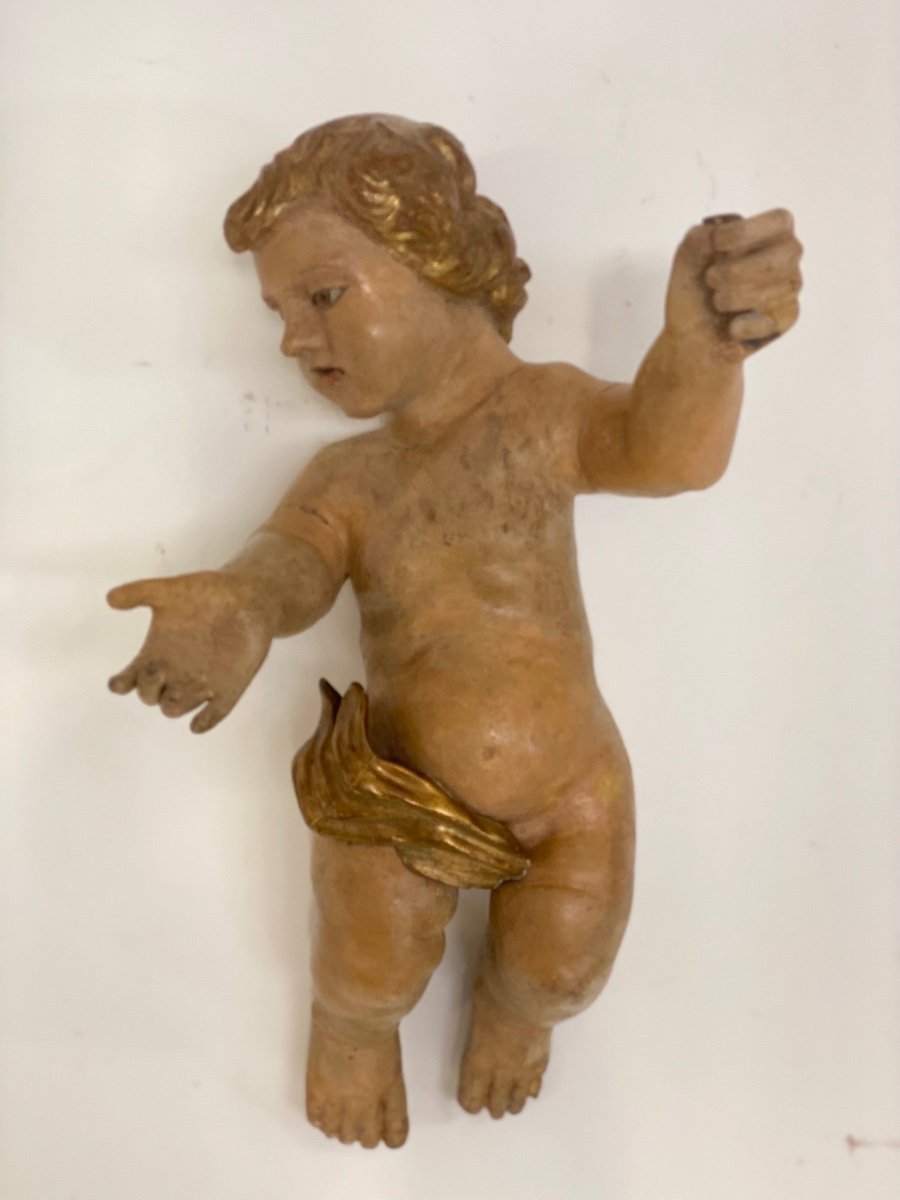 Wooden Cherub Cherub Carved Lacquered And Gilded. 17th Century Lombardy-photo-2