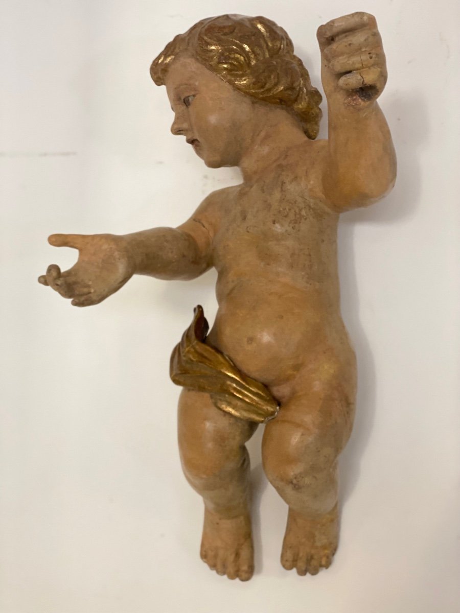 Wooden Cherub Cherub Carved Lacquered And Gilded. 17th Century Lombardy-photo-4