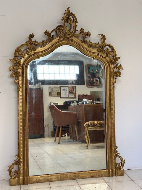Miroir De Cheminée En Bois Sculpté Doré. 19ème Siècle . restauré-photo-3
