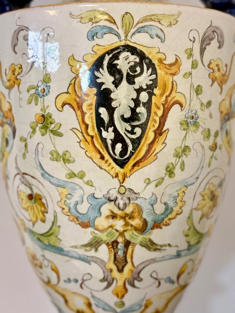 Polychrome Majolica Vase. Giovanni Mollica Naples 19th Century. Height 78 Cm-photo-2