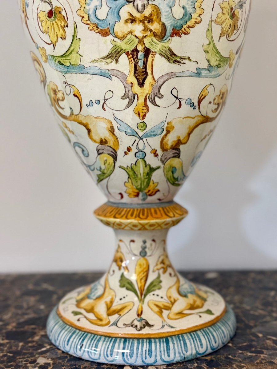Polychrome Majolica Vase. Giovanni Mollica Naples 19th Century. Height 78 Cm-photo-2