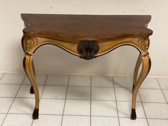 Console Laquée Peinte Avec Plateau Imitation Marbre, Lombardie, Piémont, Milieu Du XIXe Siècle-photo-1