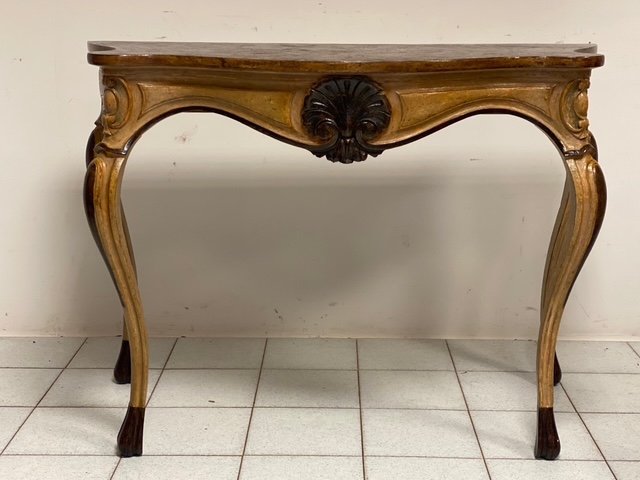 Console Laquée Peinte Avec Plateau Imitation Marbre, Lombardie, Piémont, Milieu Du XIXe Siècle-photo-5