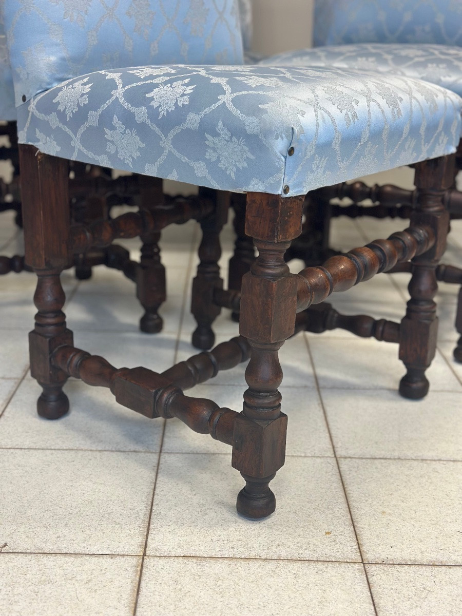 Groupe De Six Chaises Bobines En Noyer. 18ème Siècle.-photo-1
