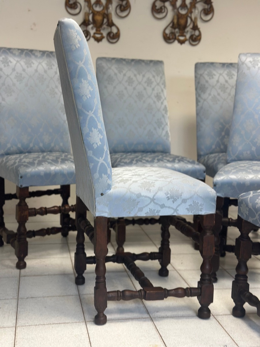 Groupe De Six Chaises Bobines En Noyer. 18ème Siècle.-photo-6
