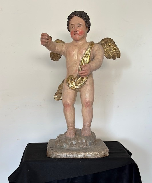 Wooden Angel With Wings. Central Italy, 17th Century. Height 78 Cm-photo-1