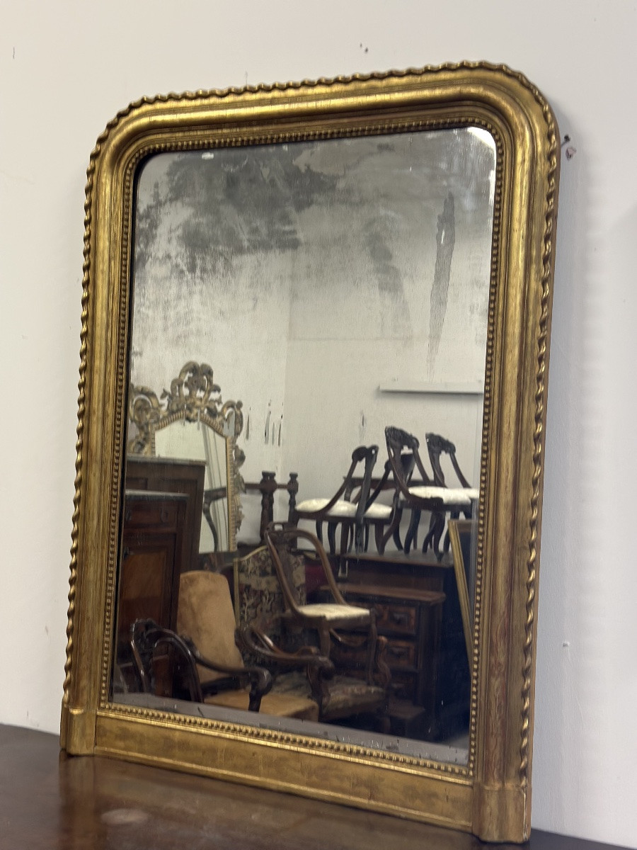 Miroir En Bois Sculpté Doré Avec Galon Sur Les Côtés XIXe Siècle-photo-1