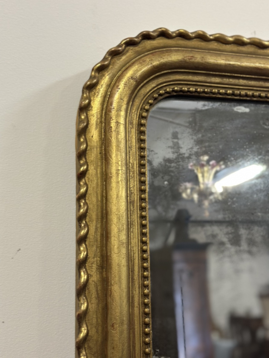 Miroir En Bois Sculpté Doré Avec Galon Sur Les Côtés XIXe Siècle-photo-4