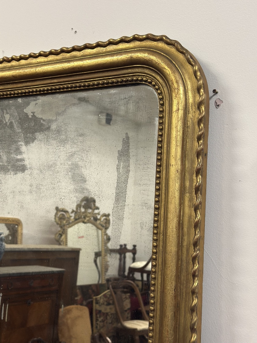 Miroir En Bois Sculpté Doré Avec Galon Sur Les Côtés XIXe Siècle-photo-6