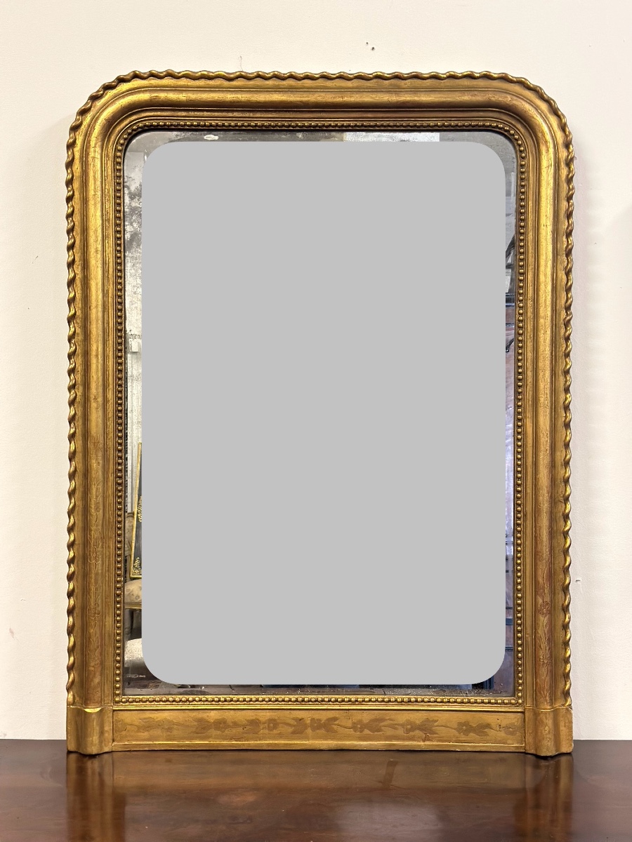 Miroir En Bois Sculpté Doré Avec Galon Sur Les Côtés XIXe Siècle