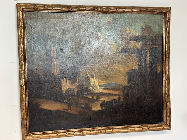 Oil On Canvas. Landscape With Ruins Attributable To The Circle Of Leonardo Coccorante. Naples 1-photo-2