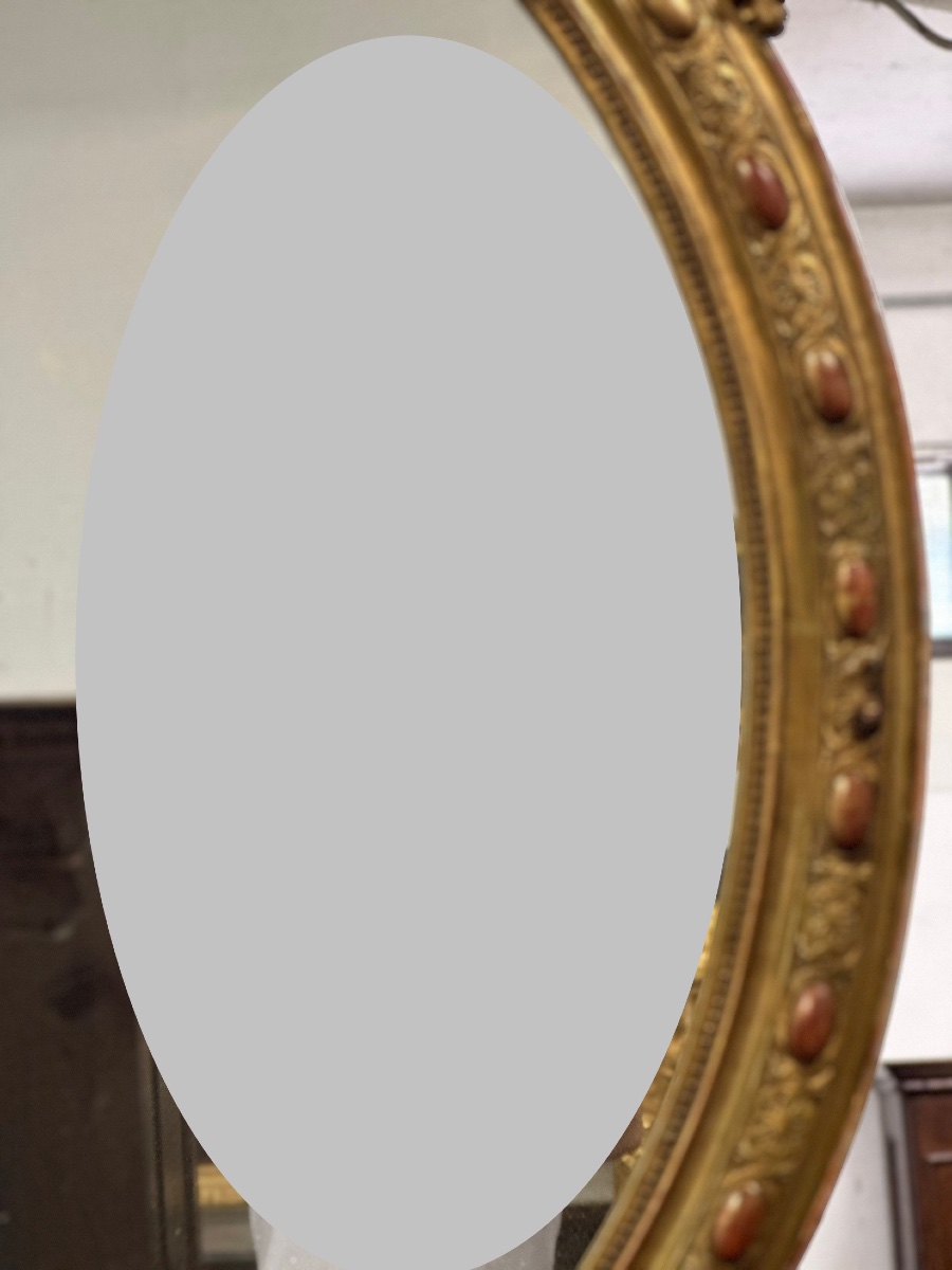 Lombard Oval Mirror In Carved Gilded Wood. Early 19th Century. 155 X 98-photo-6