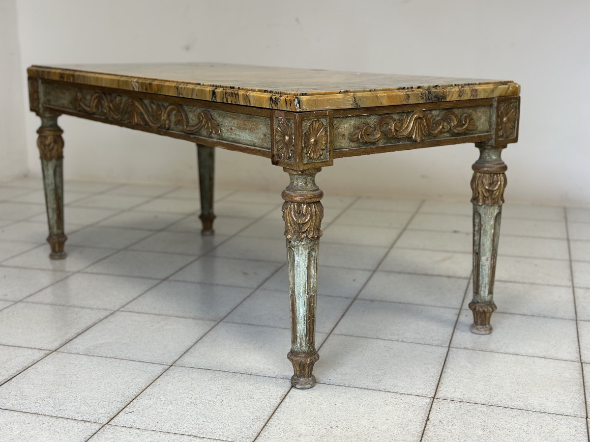 Napoleon III Carved, Gilded Lacquered Coffee Table With Marble Top-photo-2