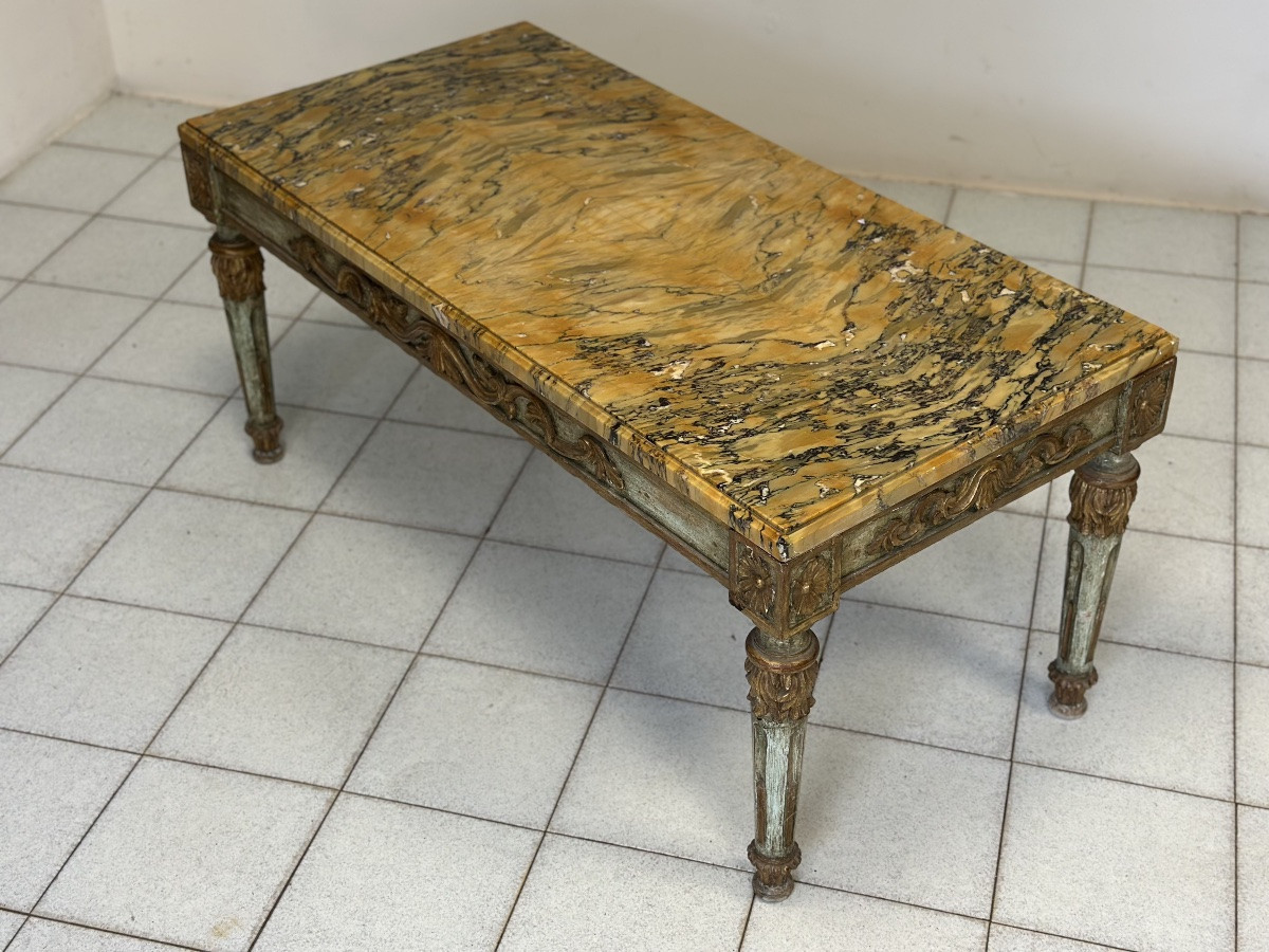 Napoleon III Carved, Gilded Lacquered Coffee Table With Marble Top-photo-3