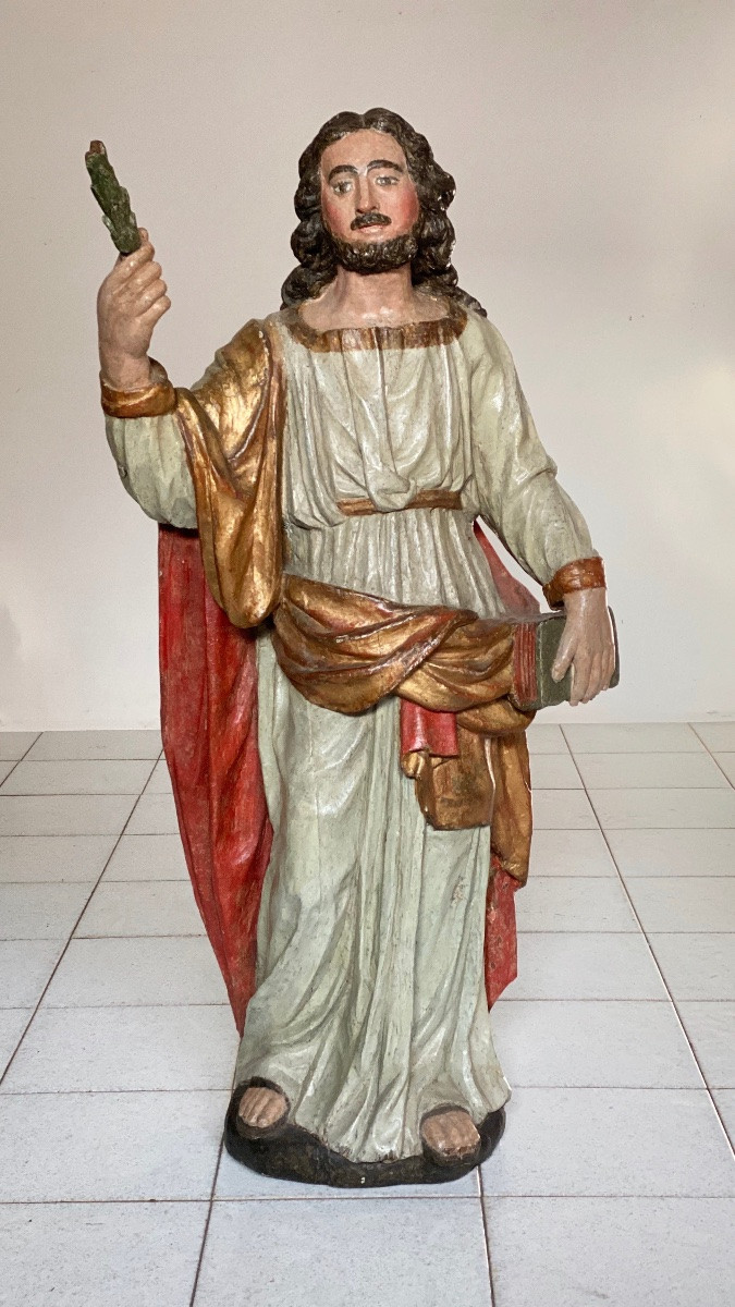 Sculpture en bois laqué polychrome, XVIIe siècle-photo-1