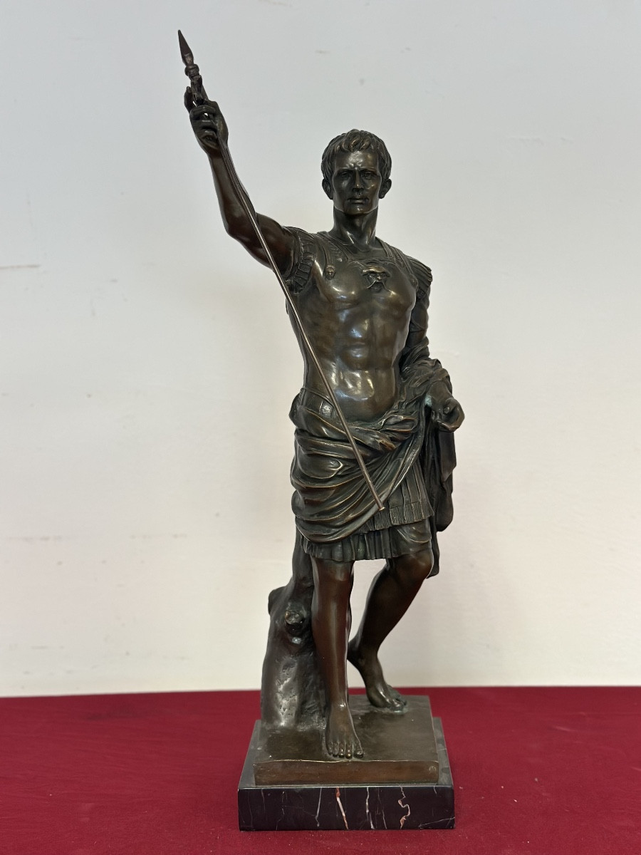 Lost-wax Bronze Sculpture Of Augustus Prima Porta, 20th Century, 63 Cm
