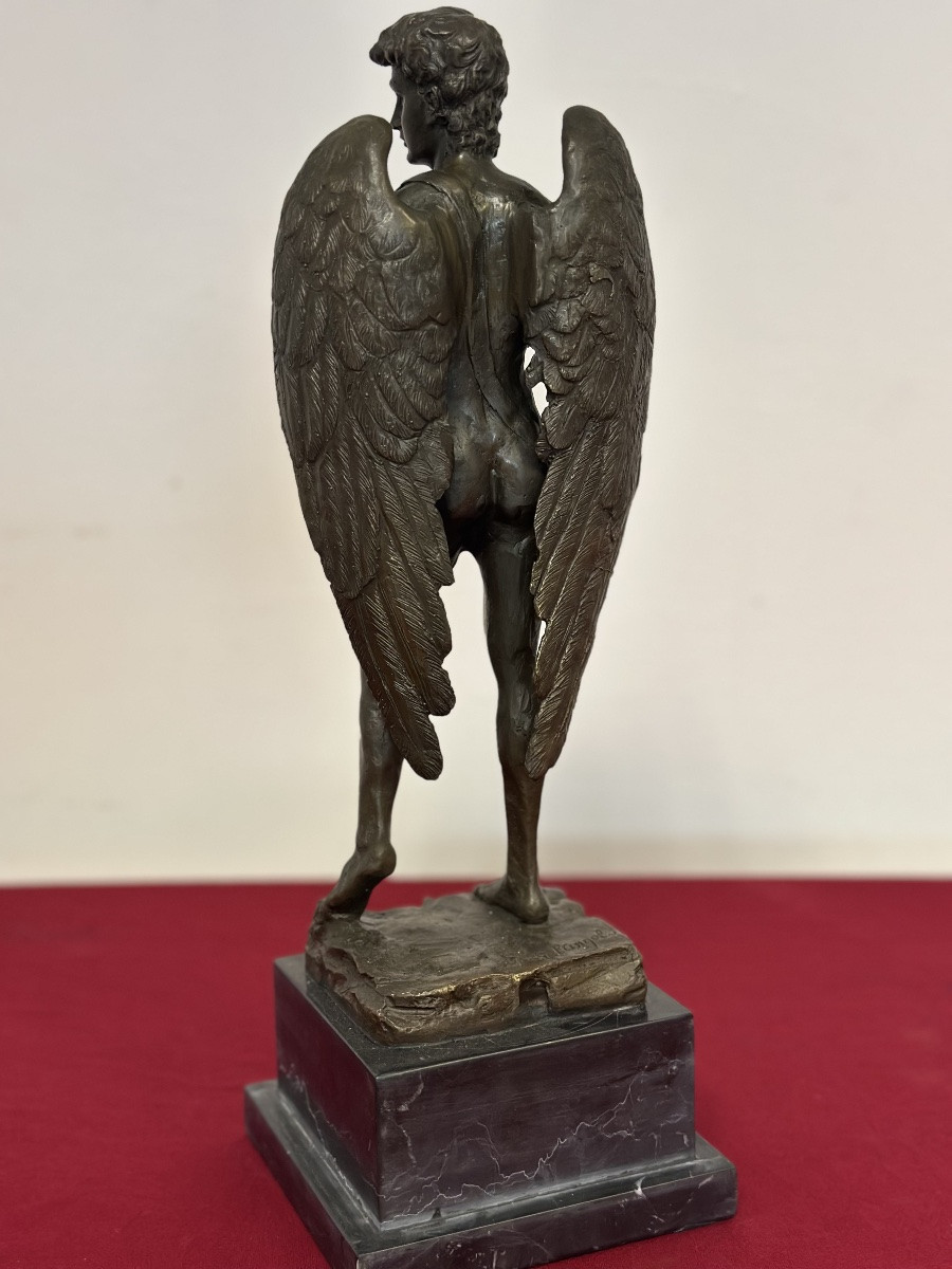 Sculpture en bronze sur socle en marbre. XXe siècle-photo-3
