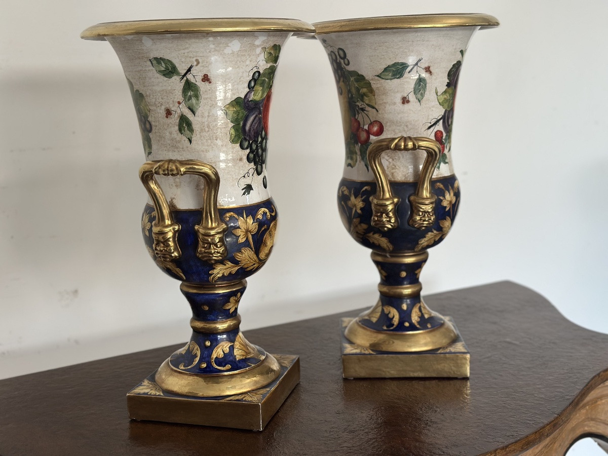 Pair Of Medici Vases. Batignani, 20th Century, 51 Cm-photo-1