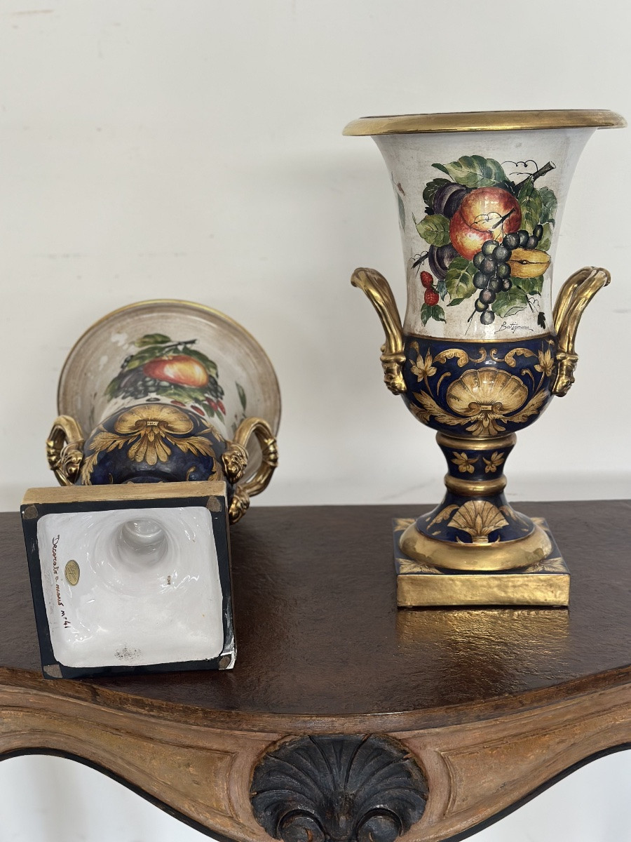 Pair Of Medici Vases. Batignani, 20th Century, 51 Cm-photo-3