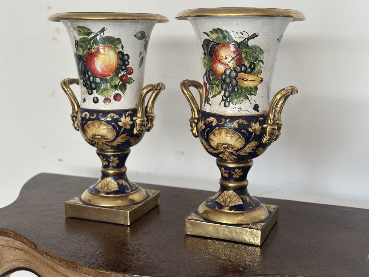Pair Of Medici Vases. Batignani, 20th Century, 51 Cm-photo-5