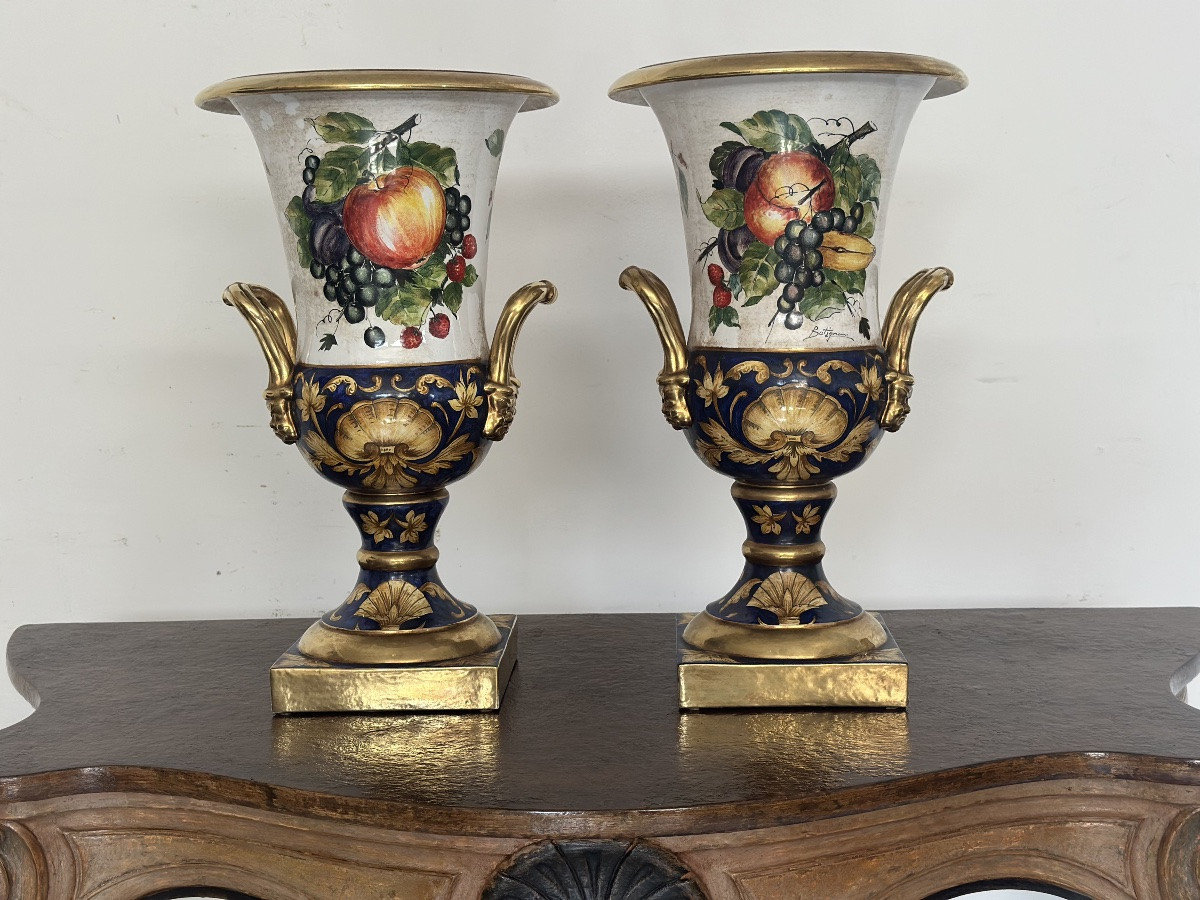 Pair Of Medici Vases. Batignani, 20th Century, 51 Cm-photo-8