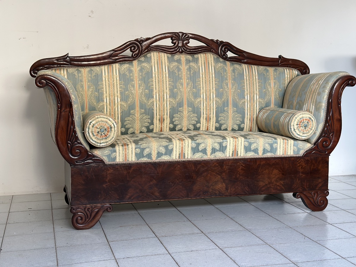 Lombard Charles X Boat-shaped Sofa. Restored 19th Century.-photo-4
