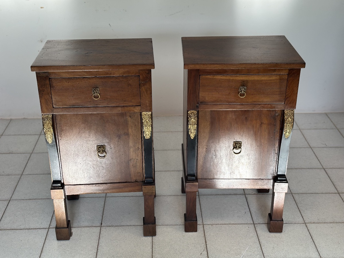 Pair Of Empire Walnut Bedside Tables, Early 19th Century Italy-photo-2