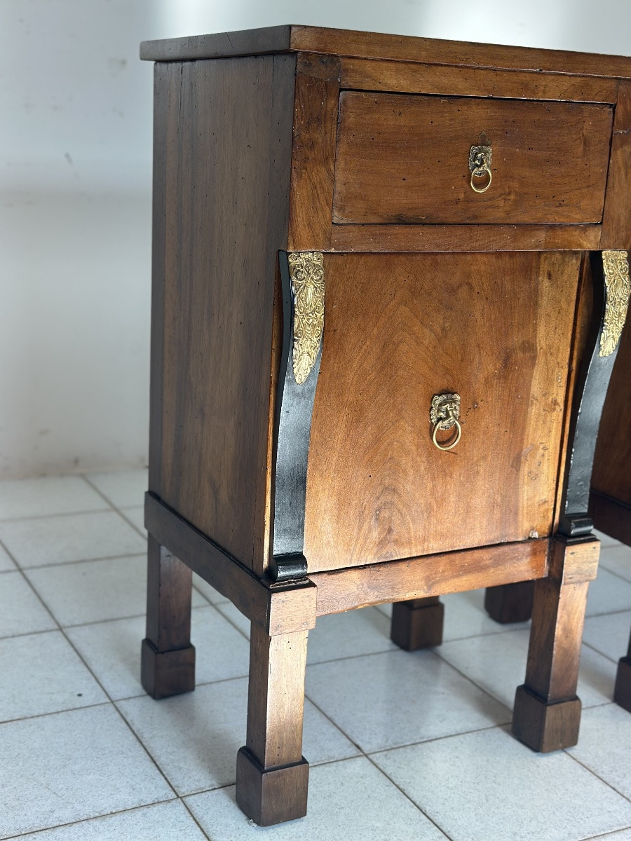 Pair Of Empire Walnut Bedside Tables, Early 19th Century Italy-photo-3