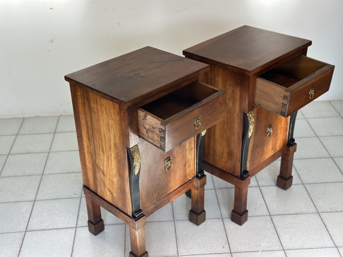 Pair Of Empire Walnut Bedside Tables, Early 19th Century Italy-photo-7