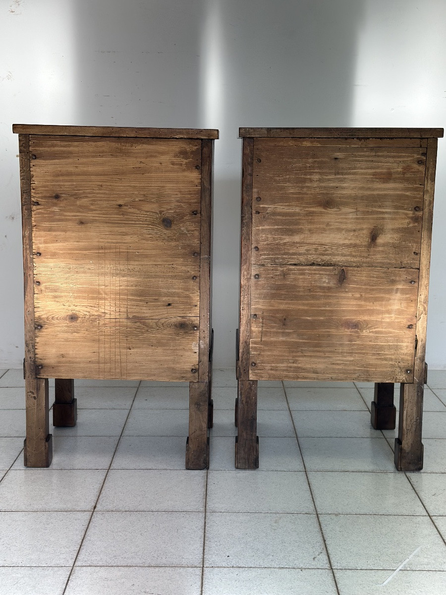 Pair Of Empire Walnut Bedside Tables, Early 19th Century Italy-photo-8