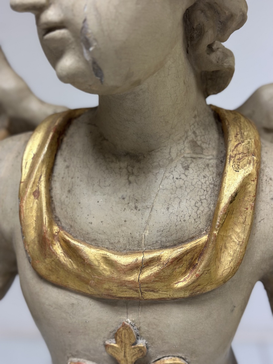 Ange ailé en bois sculpté et doré. Sienne, XVIIIe siècle. H 136 cm.-photo-4