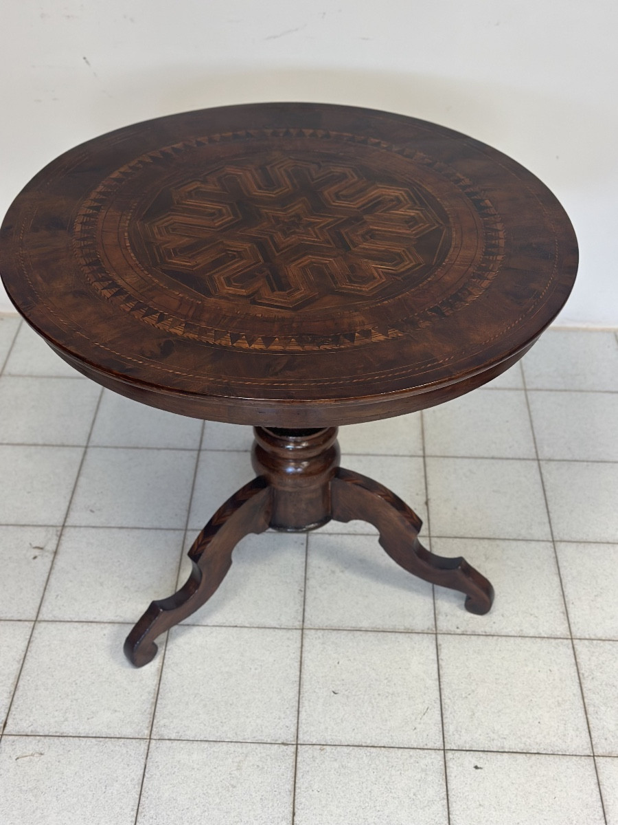 Table basse ronde marquetée Rolino, seconde moitié du XIX-photo-2