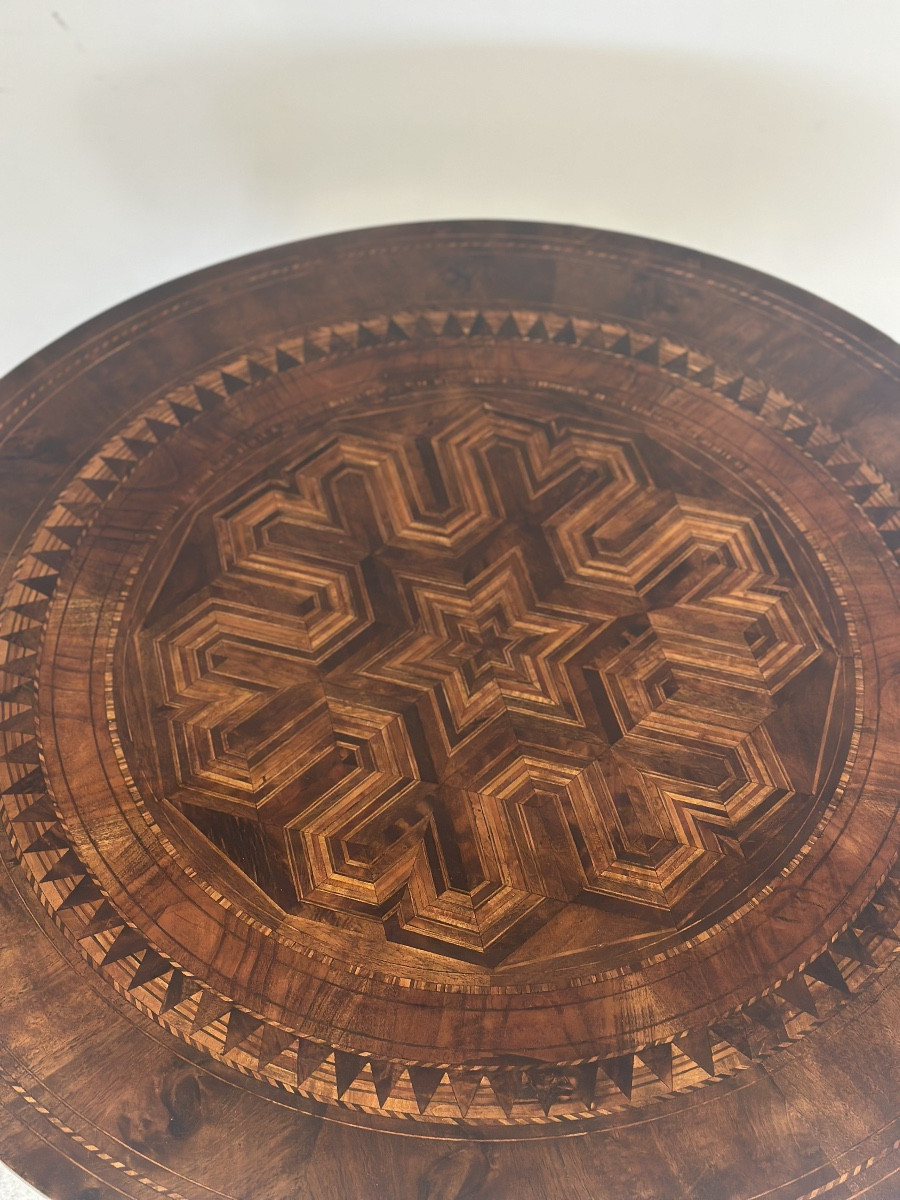 Table basse ronde marquetée Rolino, seconde moitié du XIX-photo-3