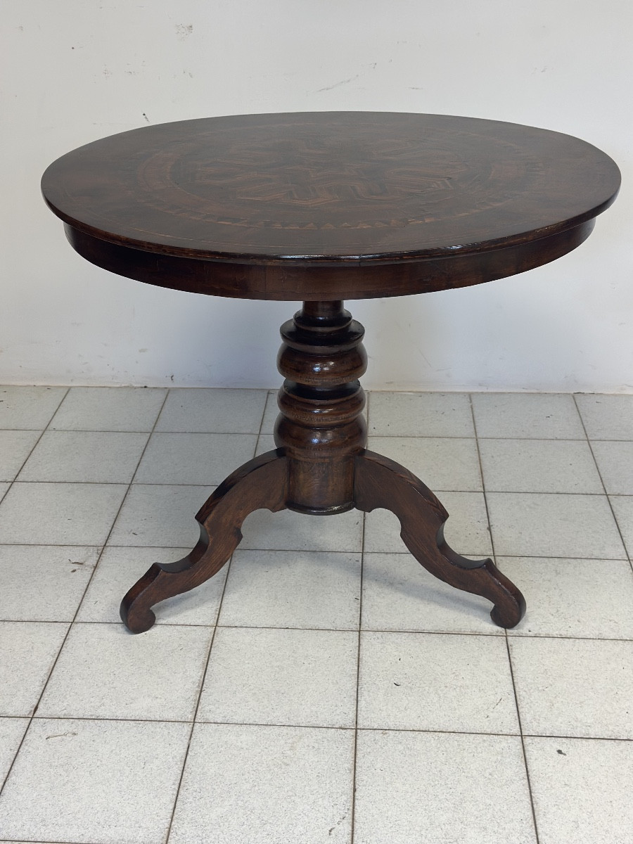 Table basse ronde marquetée Rolino, seconde moitié du XIX-photo-4